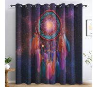 Générique Rideaux Attrape-Rêves Chambre, Rideau Occultant Thermiques à Oeillets, Plume Ciel Étoilé Coloré Decoration Salon Fenetre, Lot de 2 Draperies Intérieurs 140x240 cm (L x H) L-C&38