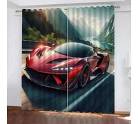 Générique Rideaux Auto Motif Noir Rouge Voiture de Sport 2 Panneaux L 60Cm X H 140Cm,Rideau Occultant Chambre Enfant Garcon Fille,Rideaux À Oeillets Isolation Thermique pour Chambre Salon,A10