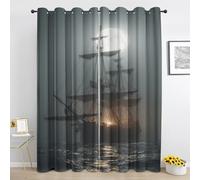 Générique Rideaux Bateau Pirate Nautique - Rideaux Occultant Aventure Océan Vintage - Rideau a Oeillets Thermique Isolant pour Chambre Salon 2 Panneaux - 117 x 137 cm iL828