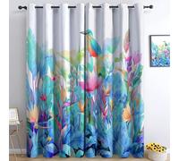Générique Rideaux Bleu Sarcelle Occultant pour la Chambre, Rideaux à Oeillets de fenêtre isolés Thermiquement imprimés de Délicat Jungle Tropicale Animaux pour Salon 110 L X 215 H cm (2 Panneaux)