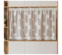 Générique Rideaux De Café Boho avec Tringle Tension pour Armoires Ouvertes - Suspension Courte sans Perçage, Protection Réglable pour Bibliothèques Et Rangements À Chaussures(White Cloud,100x60cm)