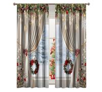 Générique Rideaux De Noël - Draperies Réutilisables avec Branches de Pin | Rideaux Imprimés Boules de Noël,pour Amis Chambre Rassemblement Boutique Fenêtre Fête