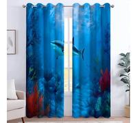 Générique Rideaux Enfants - Littoral Océan Requins Microfibre Imprimée avec Œillets Opaques Isolants Thermiques pour Chambre Garçons Filles - 2 Panneaux 100 x 178 cm Bleu