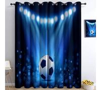 Générique Rideaux Enfants - Moderne Sport Éclairage Stylé Football Microfibre Imprimée avec Œillets Opaques Isolants Thermiques pour Chambre Garçons Filles - 2 Panneaux 100 x 110 cm Bleu