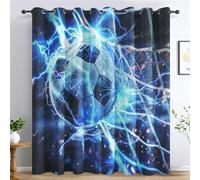 Générique Rideaux Football Chambre, Rideau Occultant Thermiques à Oeillets, Foot Sportif Éclair Bleu Decoration Salon Fenetre, Lot de 2 Draperies Intérieurs 140x240 cm (L x H) L-C&46