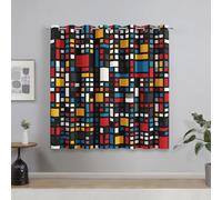 Générique Rideaux Géométrique Abstrait Chambre, Rideau Occultant Thermiques à Oeillets, Bloc de Couleur Mondrian Decoration Salon Fenetre, Lot de 2 Draperies Intérieurs 110x215 cm (L x H) Q-D23
