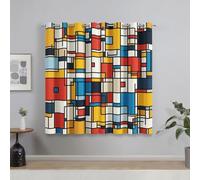 Générique Rideaux Grille Géométrique Chambre, Rideau Occultant Thermiques à Oeillets, Géométrie Abstraite Mondrian Decoration Salon Fenetre, Lot de 2 Draperies Intérieurs 140x180 cm (L x H) Q-D23