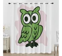 Générique Rideaux Hibou Vert, Rideau Occultant Animaux de Dessin Animé, Rideaux Dessiné à la Main Thermique Isolant et Anti-Bruit pour Salon et Chambre Lot de 2 Opaque à Oeillets, 140x175 cm LxH