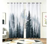 Générique Rideaux Illustration Forêt Pin, Lot de 2 Panneaux 70L X 160H cm - Rideaux Thermiques et Anti-Bruit à Oeillets pour Chambre et Salon Blanc
