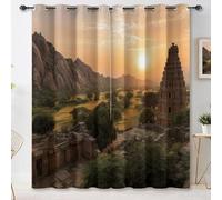 Générique Rideaux Isolant Thermique Nature - Coucher de Soleil Temple Vestiges Plante Rideau Matelassé Occultant Anti-Froid/Chaleur Anti-Bruit a Oeillets, pour Salon Entrée, Lot de 2,L70×H160 cm