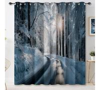 Générique Rideaux Isolant Thermique Nature - Soleil forêt enneigée Chemin Rideau Matelassé Occultant Anti-Froid/Chaleur Anti-Bruit a Oeillets, pour Chambre Bureau, Lot de 2,L70×H160 cm