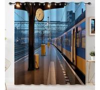 Générique Rideaux Isolant Thermique Rétro - Quai de Gare Train Coucher de Soleil Rideau Matelassé Occultant Anti-Froid/Chaleur Anti-Bruit a Oeillets, pour Salon Entrée Bureau, Lot de 2,L140×H280 cm