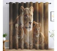 Générique Rideaux Lion Chambre, Rideau Occultant Thermiques à Oeillets, Motif Lion Animaux Sauvage Afrique Decoration Salon Fenetre, Lot de 2 Draperies Intérieurs 75x166 cm (L x H) L-C&50