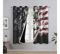 Générique Rideaux Loup Drapeau Américain Chambre, Rideau Occultant Thermiques à Oeillets, Motif Animaux Sauvage Decoration Salon Fenetre, Lot de 2 Draperies Intérieurs 110x215 cm (L x H) L-C&54