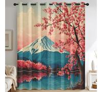 Générique Rideaux Mont Fuji Japonais Chambre, Rideau Occultant Thermiques à Oeillets, Fleurs de Cerisier Japonaises Decoration Salon Fenetre, Lot de 2 Draperies Intérieurs 140x240 cm (L x H) Q-D19