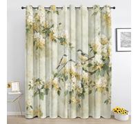 Générique Rideaux Motif Oiseau Fleur - Rideau Occultant Rustique Floral Jaune - Rideaux à Oeillets 2 Panneaux - Rideau Isolant Thermique pour Salon Chambre - 175 x 240 cm pA064