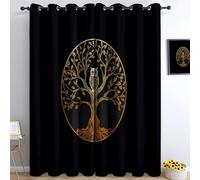 Générique Rideaux Noir Occultant pour la Chambre Rideaux à Oeillets de fenêtre isolés Thermiquement imprimés de Minimalisme Lignes Arbre De Vie pour Salon 75 L X 166 H cm (2 Panneaux)