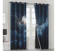 Générique Rideaux Nuit de Clair de Lune Chambre, Rideau Occultant Thermiques à Oeillets, Motif Nuages Pleine Lune Decoration Salon Fenetre, Lot de 2 Draperies Intérieurs 117x137 cm (L x H) L-C&58