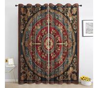 Générique Rideaux Occultant Baroque Vintage - Rideau a Oeillets Motif Damassé Doré Rouge - Tentures Isolant Thermique 2 Panneaux - pour Salon Chambre - 160 x 280 cm Th985