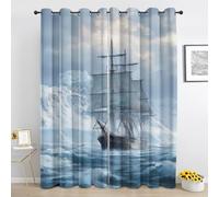 Générique Rideaux Occultant Bateau à Voile Océan - Lot de 2 Rideaux Nautique Vintage - Rideau a Oeillets Thermique Isolant pour Salon Chambre - 200 x 240 cm NS939