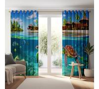 Générique Rideaux Occultant Bleu, Lot de 2 Paysage Océanique Îles Tropicales Rideaux Occultant - Decoration Chambre Salon avec Œillets Fenetre 70L X 180H cm (2 Panneaux)