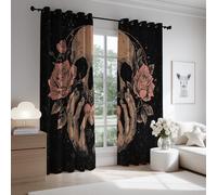 Générique Rideaux Occultant de 200 x 260 CM Noir - Rideau Occultant pour Wohnzimmer Schlafzimmer Chambre - Crâne Plante Rose Lot de 2 avec Isolation Thermique et Insonorisée