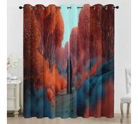 Générique Rideaux Occultant Forêt d'automne, Rideaux Chemin Forestier, Rideau Thermique Isolant pour Salon Chambre, Motif Rouge Bleu, Lot de 2 Décoration de Fenêtre Opaque à Oeillets 140x300 LxH L32r