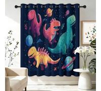 Générique Rideaux Occultant Isolant Thermique Anti Froid, Lot De 2 Rideaux 117L X 230H cm Protection UV Rideau Bleu Foncé Fantastique Dessin Animé Animaux Dinosaures pour Salon et Chambre