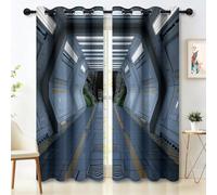 Générique Rideaux Occultant Isolant Thermique Anti Froid, Lot De 2 Rideaux 140L X 260H cm Protection UV Rideau Gris-Blanc Science-Fiction Future Tunnel Couloir pour Salon et Chambre