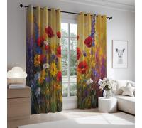 Générique Rideaux Occultant Lot De 2 Illustration Plante Floral de Soleil Rideaux Thermiques pour Salon Chambre et Bureau Rideau Occultant à Oeillets Rideaux de Style Décontracté 140 x 250 CM Jaune