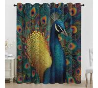 Générique Rideaux Occultant Paon - Rideaux Plume Luxueuse - Isolant Thermique pour Salon Chambre Motif Exotique, Lot de 2 Draperies Opaque à Oeillets 140x280 cm LxH CY79