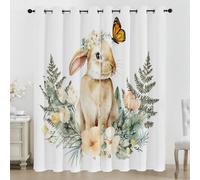 Générique Rideaux Occultant Pâques Lapin, Rideaux Fleur Papillon, Rideau Thermique Isolant pour Salon Chambre, Motif Aquarelle, Lot de 2 Décoration de Fenêtre Opaque à Oeillets 140x300 cm LxH JJ13
