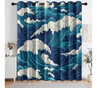Générique Rideaux Occultant Paysage Océan Vagues, Rideau à Oeillets Japonais Thermiques Isolant Anti Froid et Chaleur pour Chambre Salon Cuisine, 2 Panels 140L X 260H cm