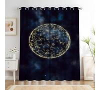 Générique Rideaux Occultant PlanèTe Rideau Effet éClaboussure Rideaux Anti Bruit, Rideau Thermique Isolant Anti Froid et Chaleur, Facile à Installer 2xL140xH260 cm O636