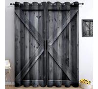 Générique Rideaux Occultant Thermique Surréaliste Ferme Porte en Boispour Décoration Salon Chambre Enfant, Rideau Isolant Oeillets Et Phonique 91 X 214 Cm (Lxh) 2 Panneauxgris Foncé