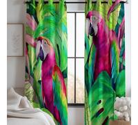 Générique Rideaux Occultant Thermique Tropical Jungle Feuilles Oiseauxpour Décoration Salon Chambre Enfant, Rideau Isolant Oeillets Et Phonique 140 X 260 Cm (Lxh) 2 Panneauxvert