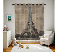Générique Rideaux Occultant Tour Eiffel, Rideau Isolant Thermique pour Salon Chambre, Rideaux Motif Vieux Journal, Paris Vintage Lot de 2 Rideau Opaque à Oeillets 117x137 (LxH)