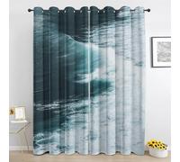 Générique Rideaux Occultant Vagues Océan - Rideaux a Oeillets Côtiere Marine Sarcelle pour Salon Chambre - Lot de 2 Rideau Thermique Isolant - 140 x 220 cm Cs685