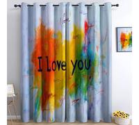 Générique Rideaux Occultants 100% Chambre 150L X 166H cm, Style Dessin Animé Panneaux Thermiques Isolants, Rideaux Lavables Mur Graffiti Texte Amour, pour de Chambre d'enfant et du Salon DéCorer