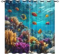 Générique Rideaux Occultants 2 Panneaux 117x229cm (LxH) Multicolore Oeillets Rideaux Thermiques Lsolants, Doux Polyester Anti-Fondu Rideau Poissons de RéCif Corallien pour Salon et Chambre d'enfant