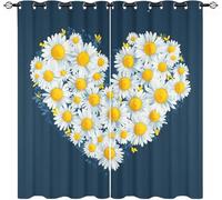 Générique Rideaux Occultants 2 Panneaux 140x245cm (LxH) Coeur de Marguerite Romantique Oeillets Rideaux Thermiques Lsolants, Doux Polyester Anti-Fondu Rideau Bleu Foncé pour Salon et Chambre d'enfant