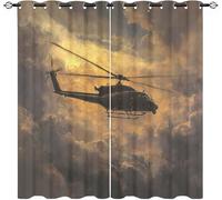 Générique Rideaux Occultants 2 Panneaux 140x245cm (LxH) HéLicoptèRe Aquarelle Oeillets Rideaux Thermiques Lsolants, Doux Polyester Anti-Fondu Rideau Nuages d'or pour Salon et Chambre d'enfant