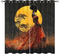 Générique Rideaux Occultants 2 Panneaux 75x166cm (LxH) Silhouette de Peuple Africain Oeillets Rideaux Thermiques Lsolants, Doux Polyester Anti-Fondu Rideau Soleil d'or pour Salon et Chambre d'enfant