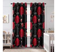Générique Rideaux Occultants À Fleur 140L X 260H cm (2 Panneaux), Rideaux Isolant Thermique Motif Rubis Rose Romantique pour Chambre d'enfant, Noir Décoration pour Chambre de Garçons Filles et Salon