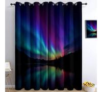 Générique Rideaux Occultants à Œillets Photographie de Nature Aurore Boréale Ciel Nocturne Forêt Rideau Isolant Thermique Anti Bruit Protection de la Vie Privée pour Chambre Salon 150 x 166 cm