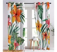 Générique Rideaux Occultants Chambre 234x229 cm, Fleurs Aquarelles Tropicales Rideau Thermiques Isolants, Rideaux Lavables Rouge-Orange Fibre Superfine, pour de Chambre d'enfant et du Salon DéCorer