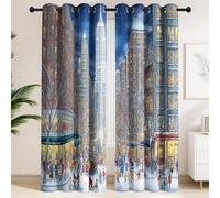 Générique Rideaux Occultants Empire State Building sous la Neige 135 x 190 CM | Anti Froid et Chaleur - Lot de 2 Rideaux Style Illustration, Complexe, Chaleureux, Festif pour Salon Festif