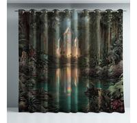 Générique Rideaux occultants Glissement en Douceur Polyester 2 pièces Décoration de Chambre d'ado Bleu Illustration Fantasy décoration,280x300cm (110x118 in)