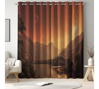 Générique Rideaux occultants Orange, Rideaux Thermiques, Rideaux à œillets, Paysage Pleine Lune Lac Coucher, pour fenêtre, intimité, Isolation Thermique, 140 x 240 cm, Maison Salon