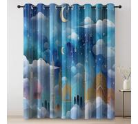 Générique Rideaux occultants prêts à Poser pour Salon - Vue onirique d'une île Nuages Motif Bleu,pour Adultes et Enfants,Rideaux en Microfibre 70 L x 160 H cm